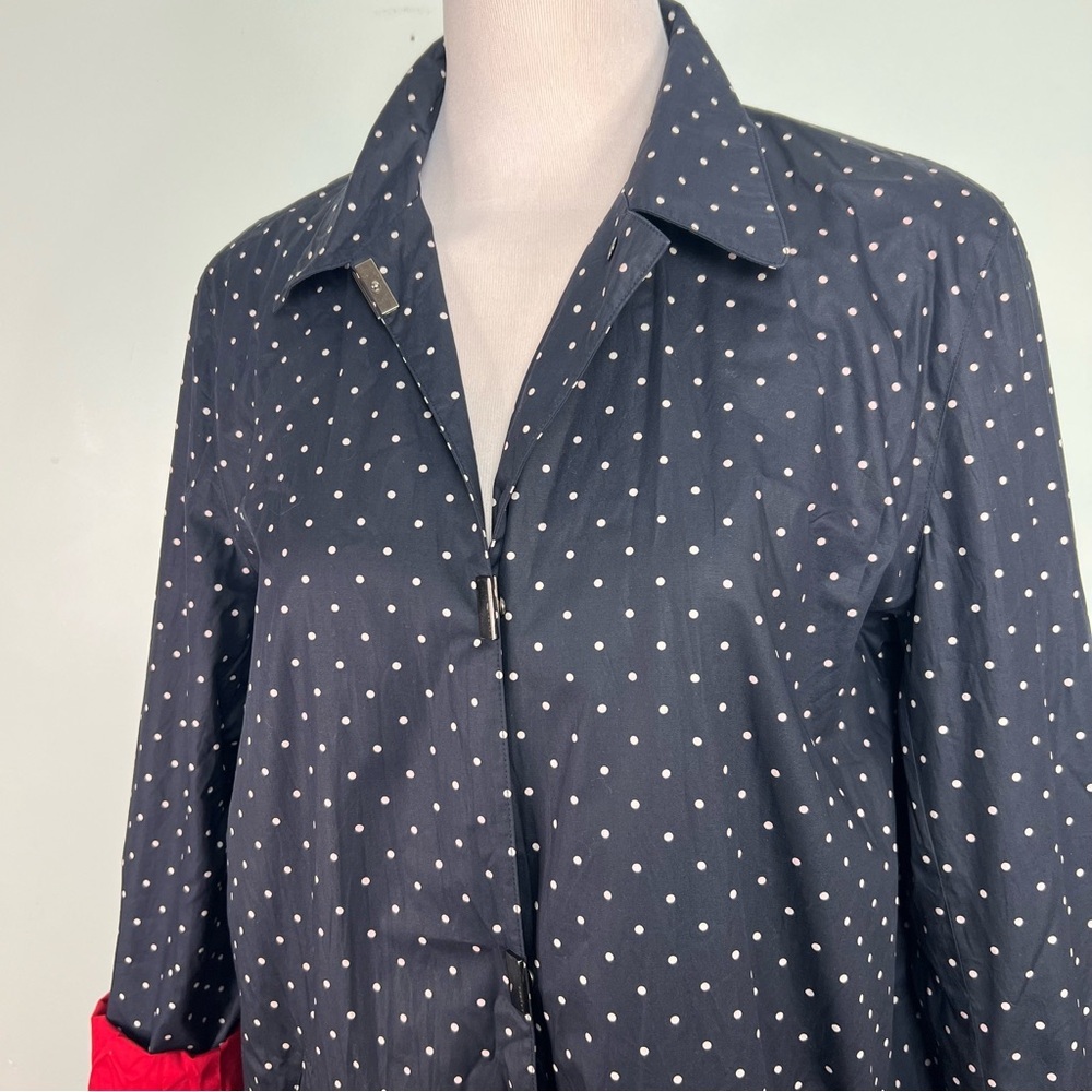 Lauren Ralph Lauren Navy Polka Dot Trench Coat with Red Lining - Picture 7 of 17